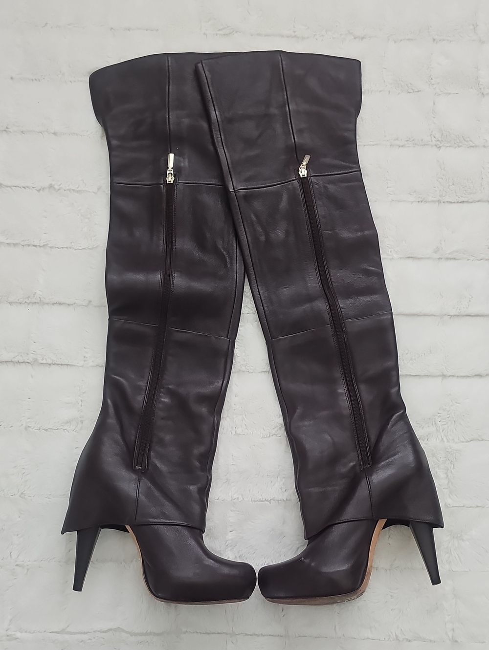 Report Signature Dark Brown Over-the-Knee Leather Heeled Boots